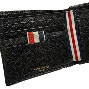 Thom Browne Men's Black Pebble Grain Bifold Luxury Wallet